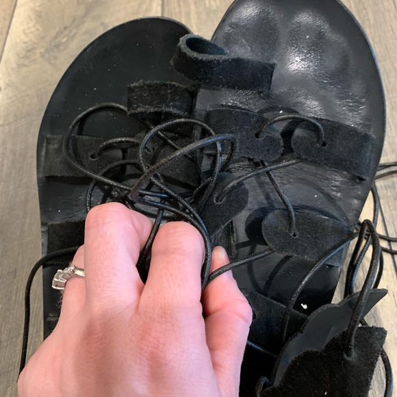 Ancient Greek Sandals black suede Fteroti sandals - Picture 6 of 8